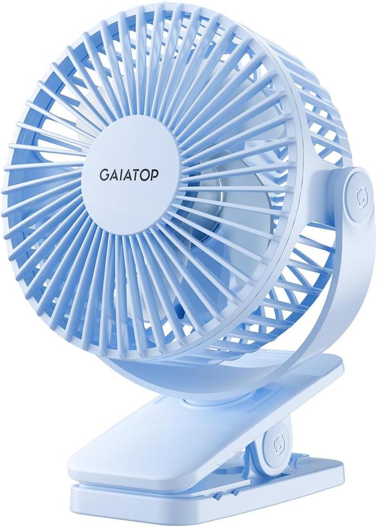 Gaiatop Portable Clip on Fan Battery Operated, Small Powerful 3 Speed Quiet 360 Rotate, USB Rechargeable Mini Personal Cooling Fan for Desk Table Home Office Stroller Camping Women Gifts Light Blue