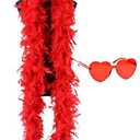 Colorful Feather Boas 45g, 6.6ft Feather Boa for Women for Dancing Wedding Party Halloween,with Heart Sunglasses (Red)
