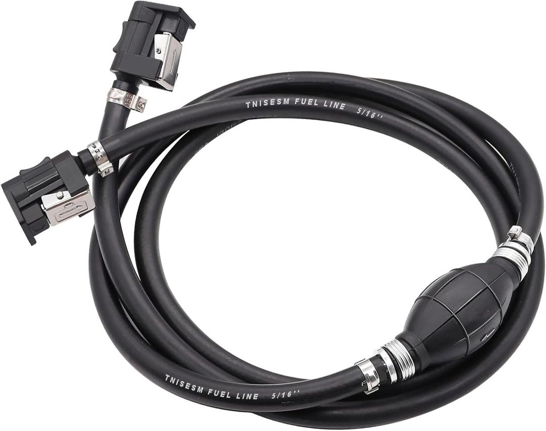 Tnisesm 5/16" 6FT Fuel Line Assembly, with Connector Rubber Marine Outboard Boat Motor RVs Fuel Assembly with Primer Bulb 304 Steel Hose Clamps (Black)