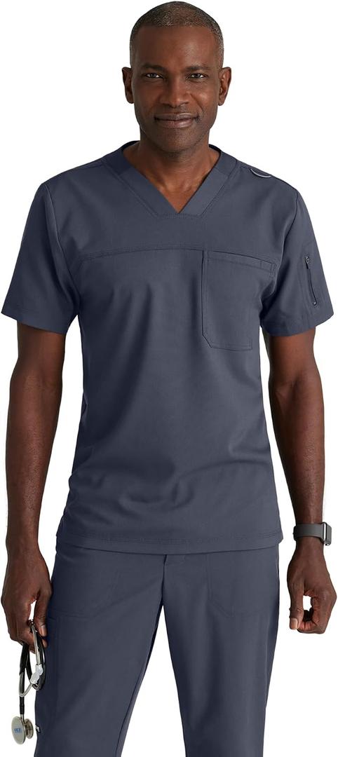 BARCO Grey's Anatomy Spandex Stretch Direct - Rapid Scrub Top for Men, V-Neck Men's Scrub Top, Small
