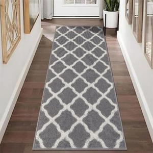 SHACOS Entryway Runner Rugs 2x5 ft Washable Rug Runner Non Slip Rubber Backing Kitchen Rugs Dirt Trapper Floor Mats for Bedroom Hall Entrance Laundry Room, Light Gray