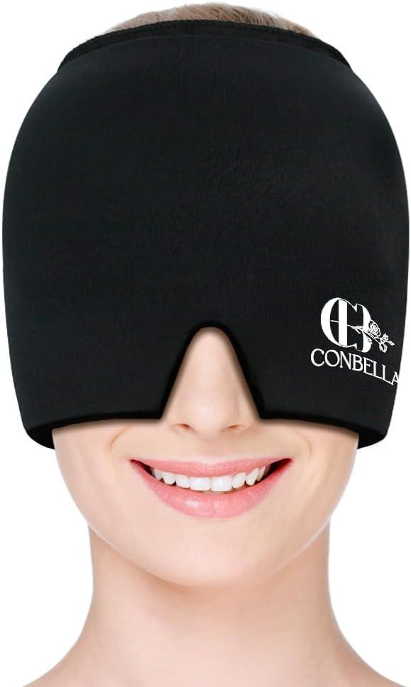 Migraine Relief Cap, Soothing Headache Ice Face Mask Products, Hot and Cold Therapy, Migraine Headache Relief Cap for Migraine, Sinus, Puffy Eyes, Tension, Stress and Hangover(Black)