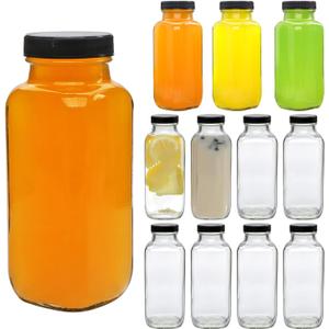Accguan 12oz Glass Bottles,Leak-Proof Vintage Water Bottles for Juicing,Hot Sauce,Kombucha,Ginger Jar,Potion,Oil,Milk Bottles,Whiskey,Portable Travel Bottle,Smoothies Bottles(12pack)