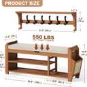 PETKABOO 39.4" Bamboo Shoe Rack Bench with Coat Rack, 3-Tier Entryway Bench with Thick Cushion, Flip-Top & Side Baskets, Holds Up to 550 LBS for Hallway, Living Room, Bedroom