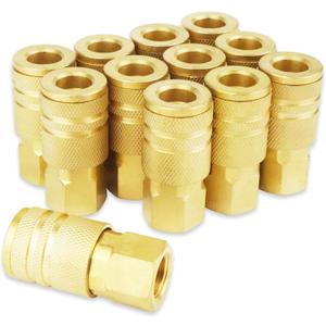 Brass Female Industrial Coupler 1/4 Inch Quick Connect Air Coupler 1/4 Inch NPT Female Threads Brass Air Compressor Accessories Fittings 12 PCS