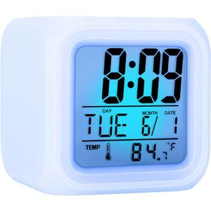 Alarm Clock with 7 Color Changing Night Light, Digital Kid Alarm Clocks with Snooze, Wake Up Digital Clock for Room Decor, Temperature, Gift for Girls Boys, Back to School Gifts