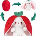 Emoin Bunny Stuffed Animal Reversible Cuddle Strawberry Bunny Plush Transformed Rabbit Toy Plush with Zipper Easter Bunny Plushies Gifts for Baby Boys Girls-7Inch