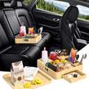 Couch Cup Holder, Couch Caddy Car Cup Holder Tray Serving Tray Large Capacity Multi-Surface Wooden Trays for Bed, Car, Picnic, Drinks, Snacks, Remote, Cell Phone, Headphones (Solid Pine Wood)