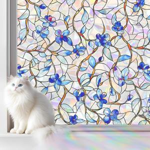 SOMWISE Rainbow Stained Glass Window Privacy Film,Heat Blocking Save Energy, ,17.5x 78.5