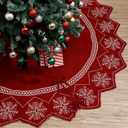 72inch Extra Large Christmas Tree Skirt Wavy Edged Reversible Knitted Tree Skirt Burgundy & Snowflake Pattern Thick Rustic Xmas Trees Decorations with Lace Ties for Holiday Home Party Decorations