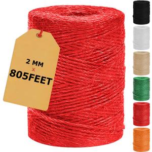 Vanhench 805ft Twine String, Red Colored Natural Jute Twine Cord Thin Rope, Arts & Crafts Gift Wrapping, Wrapping, Wedding Dcor, Art Decoration Packing Material, Christmas Wrapping