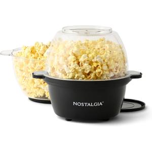 Nostalgia Non Stick Stirring Popcorn Maker for 8 Cups of Theatre Style Popcorn with Hot Oil - Dual-Use Lid & Serving Bowl - Quick Heat Technology & Cool Touch Handles - Ez Store - Black