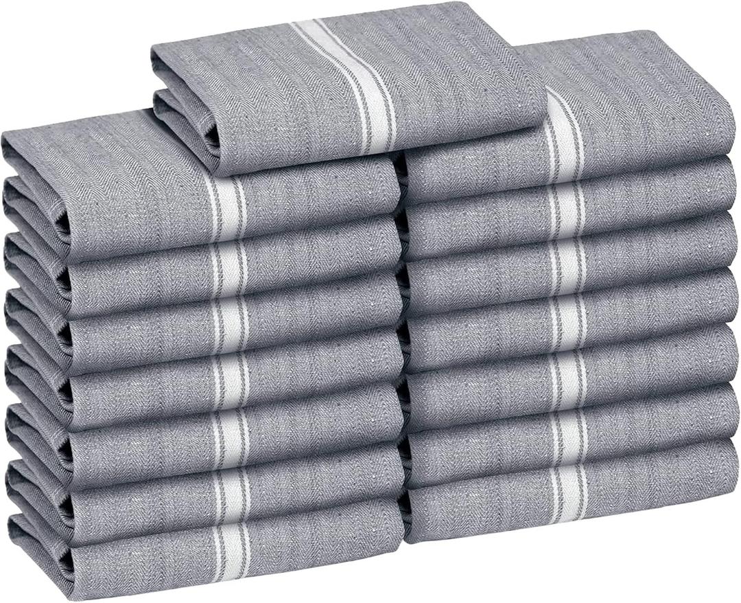 Zeppoli Classic Kitchen Towels - 15 Pack 100% Natural Cotton Towel Set, Reusable Wash Cloths, Absorbent Dish Towels, Machine Washable Hand Towels, Kitchen Essentials - 14 by 25 - Black (Textured Grey)
