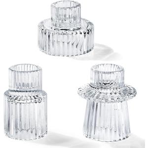Homemory Clear Glass Candle Holders, 3 Pcs Tea Light hoders, Taper Glass Candlestick Holder, Votive Candle Holders for Table Wedding Centerpieces, Shabbat, Halloween, Home Decor, Christmas
