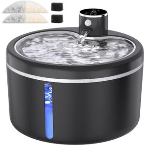 Cat Water Fountain Cordless, 108oz/3L Pet Fountains for Cats Indoor with Stainless Steel Tray, Battery Operated Cat Drinking Fountain with Motion Sens (Black)