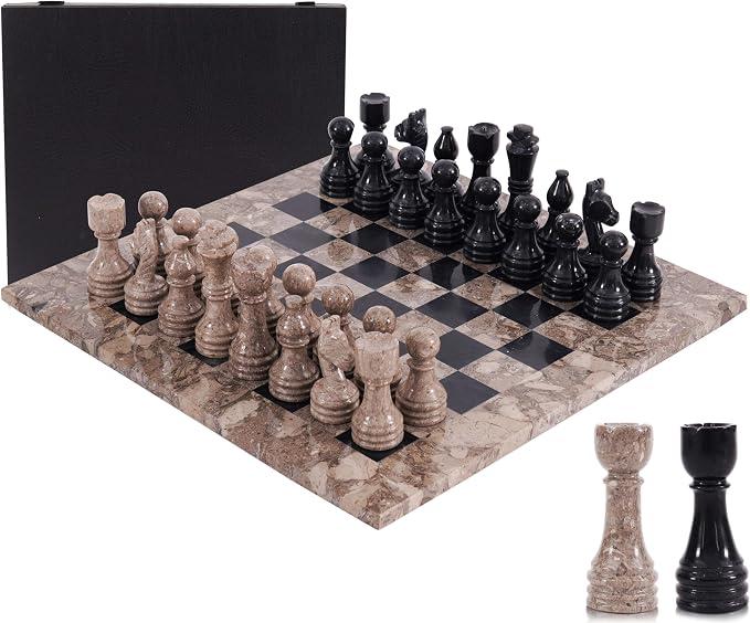 Marble Range Luxury Marble Chess Sets for Adults 15" Large Board Game
Oceanic & Black Handcrafted Stone Marble Chess Board, 2 Extra Queens, 32 Chess Pieces, Storage Box, Elegant Gift
