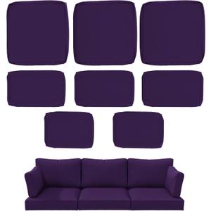 8 Pcs Outdoor Patio Cushion Covers, Replaceable Waterproof Furniture Covers, Outdoor Non-Slip Covers with Zippers, Covers Only, Purple