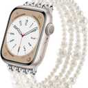 VISOOM Beaded Bracelet Compatible for Apple Watch Band 38/40/41/42mm Women- Apple iWatch Series 11 10 9 8 7 SE 6 5 4 3 2 1 Bands Dressy Fashion Cute Handmade Stretchy IWatch 10 42mm Strap Band (C-Pearl-White)