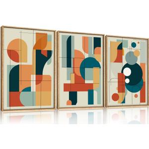 FWIEXA Mid Century Modern Wall Art Set Framed, Modern Canvas Art Wall Decor, Large Abstract Wall Painting, 3 Piece 16x24 Inches Artwork for Living Room, Bedroom, Office