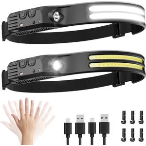 Beccason 2Pack LED Headlamp Rechargeable - 230° COB Super Bright Head Lights for Forehead, Hard hat Light for Adults, Hunting, Running, Camping Essentials Gear
