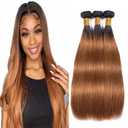 22 24 26 inch Color 1B30 Brown Straight Bundles Human Hair Ombre Two Tone Black and Brown Bundles Double Weft Brazilian Hair Extensions Soft and Silky Light Brown Color