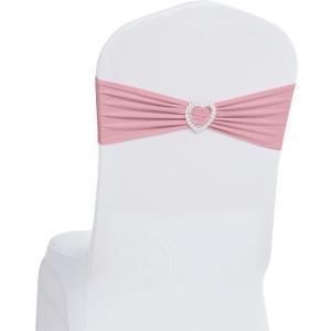 Howhic Pack of 60 Spandex Chair Sashes Bows Stretch Chair Cover Band with Buckle Slider Universal Elastic Ties for Wedding Banquet Party Event Decorations (Dusty Pink)