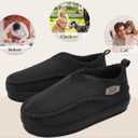 KuaiLu Men's Slippers Cozy Memory Foam House Slipper Shoes Warm Suede Winter Moccasins Slip-on Boots Slippers For Man with Fuzzy Sherpa Lining & Indoor/Outdoor Hard Rubber Sole (Black)