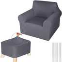 HunnmingRe Chair and Ottoman Covers Slipcover Set Armchair Cover T Cushion Chair Slipcover Milk Silk Sofa Furniture Protector Couch Soft for Armchair Ottoman(Dark Gray)