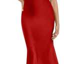 Memoriesea Women's High Cowl Neck Bodycon Sleeveless Wedding Guest Party Maxi Dress (Red, XL)