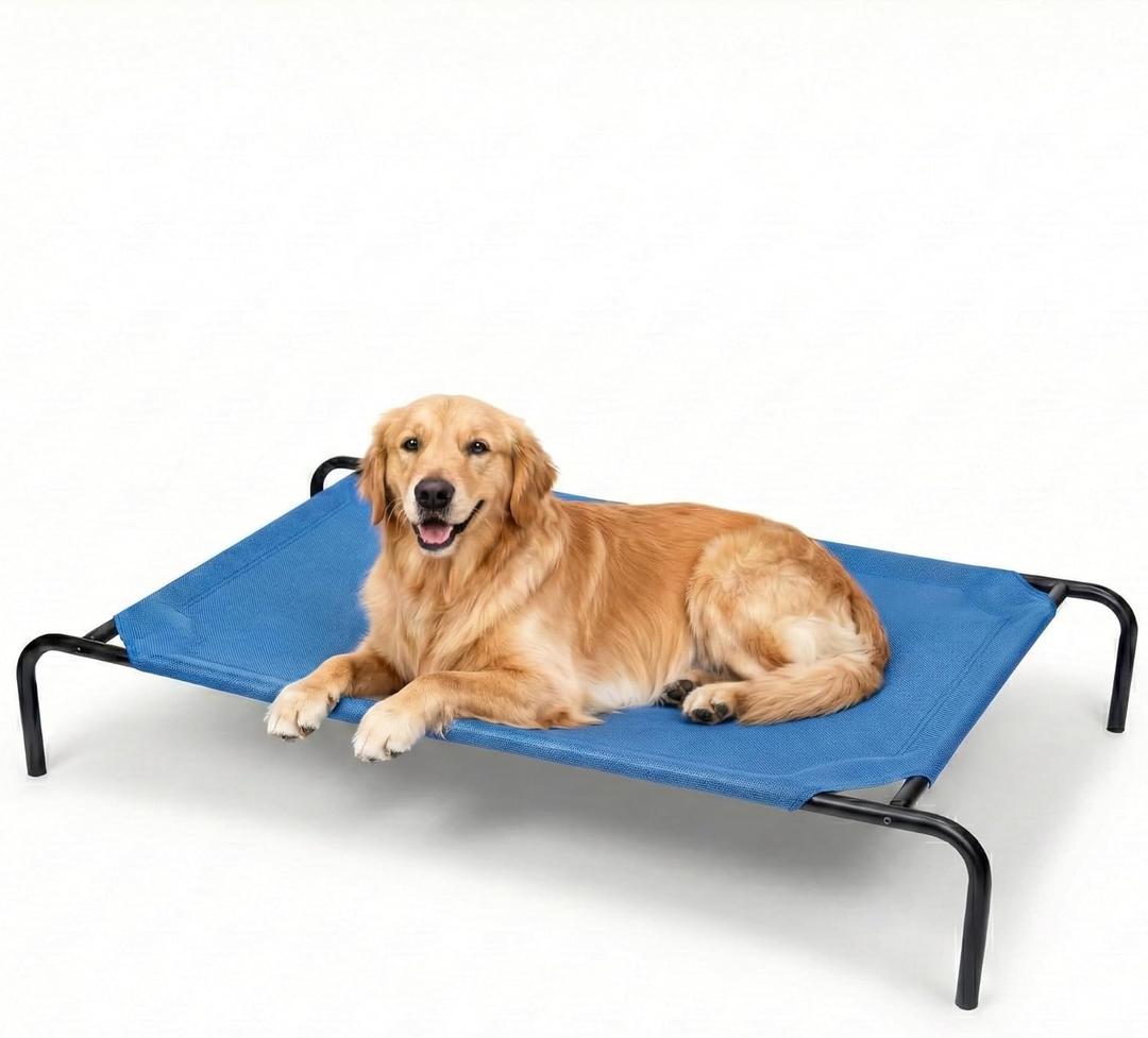 STARLATTA Elevated Dog Bed for Large Dogs, Washable Raised Cot with Skid-Resistant Feet, Waterproof Cooling Dog Beds with Oxford Cloth, Indoor/Outdoor Use, Blue 50in (XL- 50.8"x 31"x 8")
