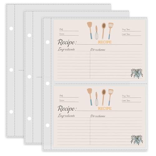 TAOLABV 50 Pack Recipe Card Page Protectors, Easy Storage, 4x6 Inch Recipe Card Sleeves, 2 Pockets Per Page, Sheet Protectors for 8.5 x 9.5 Inch 3 Ring Binder, Recipe Binder Refill Pages