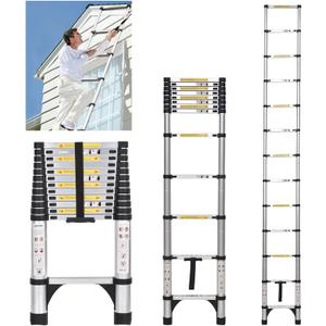 JADDUO 12.5FT Telescoping Ladder Aluminum Lightweight Extension Ladder with 2 Triangle Stabilizers Compact Collapsible Ladder for Travel, Home & RV (3.8m ladder)