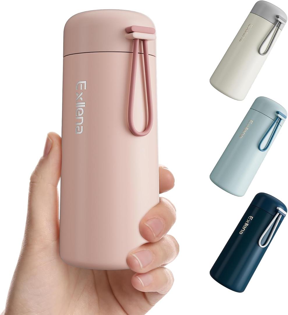 8 oz Water Bottles Made of 304 Stainless Steel, Small Water Bottles Double Wall Vacuum Insulation for Hot&Cold Drinks, Water Bottle Purse with Carry Handle - 100% Leakproof(Pink)