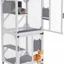 Catio Outdoor Cat Enclosure, Cat Condo for Patio, Wooden Movable Cats Cage with 4 Wheels, Outside Cats House Weatherproof, Cats Condo Outdoor with 3 Platforms