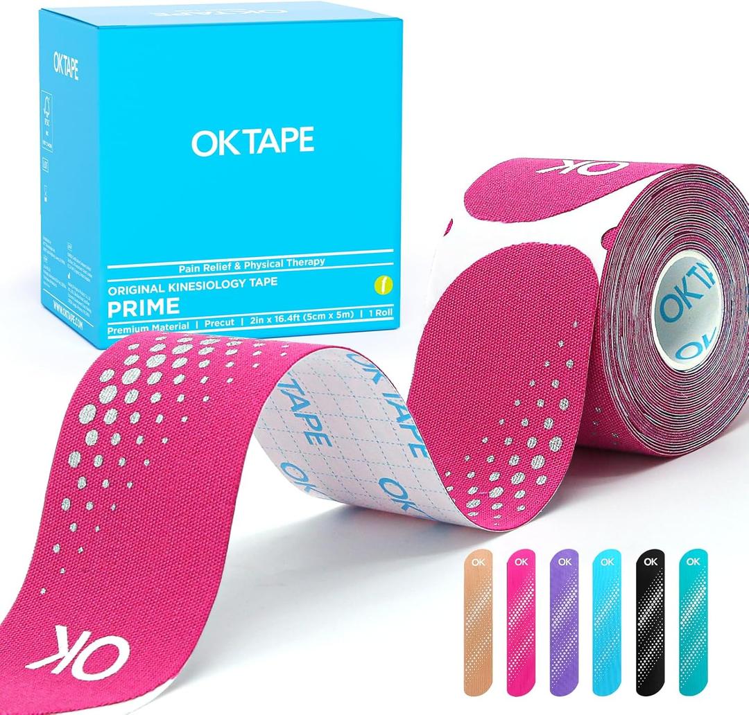 OK TAPE Synthetic Kinesiology Tape Precut Strips, Waterproof Kinesiology Athletic Tape for Joint & Muscle Support, Reflective and Durable Tape, 2in16.4ft Roll 20PCS | Pink