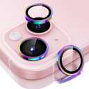 ESR 2 Pack Camera Lens Protector for iPhone 15/15 Plus/14/14 Plus, Ultra-tough HD Individual Lens Protectors, Scratch Resistant, Ultra-thin Tempered Glass, Armorite Series, Chromatic