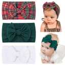 jollybows 3PCS Baby Nylon Headbands Christmas Hairbands Hair Bow Elastics for Baby Girls Newborn Infant Toddlers Kids (10-White+Green+Plaid, 3 Count (Pack of 1)