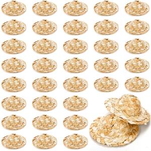 40 Pieces Mini Straw Hats, Tiny Straw Hats for Mini Doll, 2 Inch Straw Mini Cowboy Hat for Crafts, Miniature Knitting Straw Hat for DIY, Pets, Party Decoration