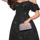 Meetjen Women's Short Prom Dresses for Teens Formal Sparkly Off Shoulder Tulle Sequin Cocktail Party Dress Homecoming (Black, XL)