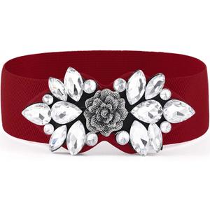 Rhinestone Stretch Belt Black Wide Formal Belt Women Red Belts Elastic Dressy Waist Accessories (X-Large)