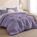 Bedsure Full Comforter Set - Grayish Purple Comforter, Boho Tufted Distressed Vintage Bedding for Kids, 3 Pieces Farmhouse-Style Bed Set for All Seasons, Fluffy Soft Bedding with 2 Pillow Shams