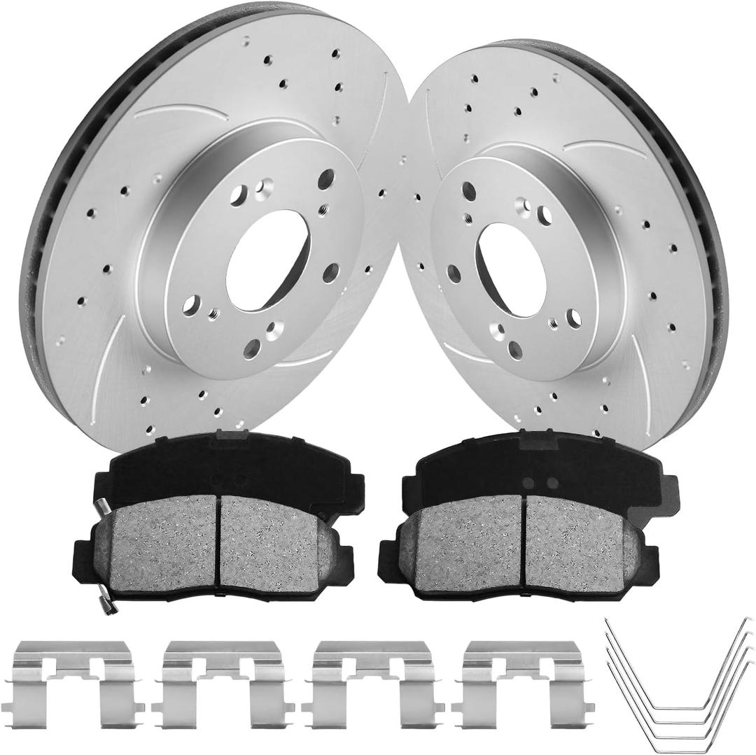 Front Brake Kit Geomet For 2003-2007 Accord(3.0L V6 11.1in Rotors ONLY), 2006-2012 Civic GX, 2013-2015 Civic Natural Gas |Anti-Rust Geomet Coated| D1608-8392 & 31305 Brake Pads And Discs 282mm
