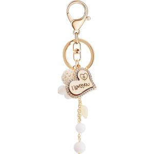 cuwuu's Heart Charm Keychain with Rhinestones, I Love You Design, Rose Gold with Pom Pom Decorations