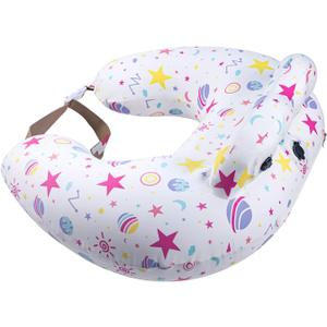 Inflatable Nursing Pillow for Breastfeeding  Travel Baby Feeding Cushion for Mom Support, Adjustable Waist Strap, Removable 100% Cotton Cover  Portable Newborn Essentials (White+pink)