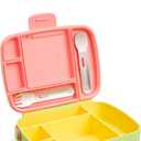 Munchkin Lunch Bento Box for Kids and Toddlers, Includes Stainless Steel Utensils, BPA-Free, 18 Months and Up, Pink/Green/Yellow