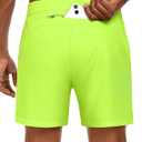 MIER Mens 5 Inch Shorts Quick Dry Running Gym Shorts with Zipper Pockets for Athletic Workout, Lightweight, Neon Green, XL