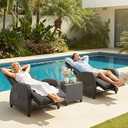 Green4ever 3-Peices Outdoor Patio Recliner with Adjustable Backrest, All-Weather Wicker Patio Chair with Side Table, 160° Lay Flat Patio Reclining Lounge Chair for Backyard Garden, Grey