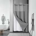 eachope Grey No Hook Waffle Weave Shower Curtain with snap-in Liner Replacement, 230GSM Waterproof Fabric Hotel Shower Curtain Set for Bathroom, Through Mesh Top Window,48Wx74H