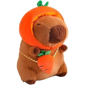 RichRabbit Cute Capybara Plush Capibara Stuffed Animal Plushies Toys Hugging Gifts for Kids Brown Plush Wear Carrot Hat Soft 9 inch
