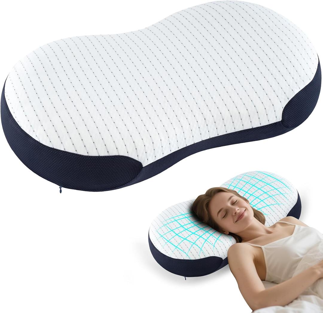 Cloud Align Memory Foam Pillow for Sleeping, Contour Neck Support Bed Pillow for Side and Back Sleepers, Cloud-Cell Surface, Cervical Pillow with Washable Cover